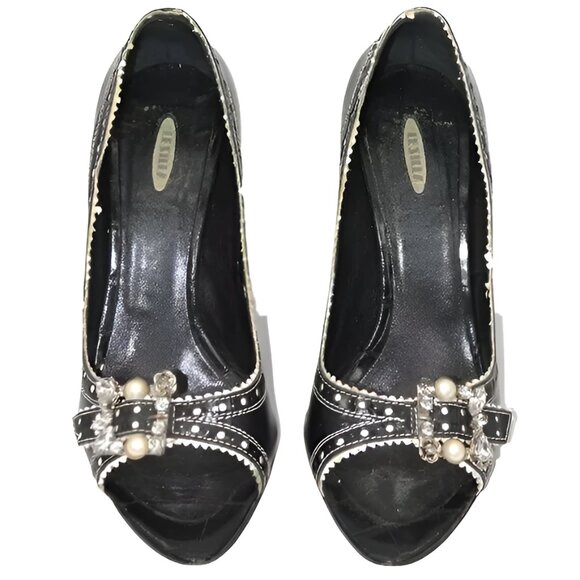 Le Silla Luxury Designer Black Leather Open Toe Crystal & Pearl Heels 38.5 8.5 - Picture 4 of 12